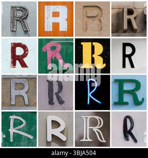 Collection de 16 lettres R majuscules prises dans les rues urbaines Banque D'Images