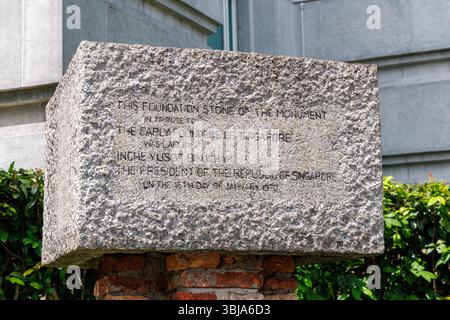 La première pierre du monument en hommage aux premiers fondateurs de Singapour Banque D'Images