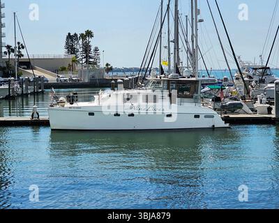 Nine Lives, un catamaran à moteur Endeavour Trawlercat 44 est amarré à la marina de Clearwater, en Floride. Le bateau suit Americas Great Loop, un ci Banque D'Images
