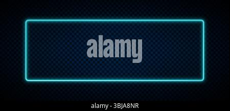 Rectangle néon. Couleur bleue de boîte de lueur claire isolée sur fond sombre. Cadre lumineux pour impression design. Bordure numérique abstraite. Signe lumineux Illustration de Vecteur