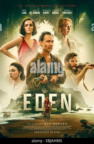 Eden (2024) réalisé par Ron Howard et mettant en vedette Jude Law, Ana de Armas et Vanessa Kirby. Un groupe de personnes tourne le dos à la société, ils laissent tout derrière eux mais sont entraînés dans les tensions croissantes et les défis de survie de la communauté isolée sur l'une des îles Galápagos. Affiche une feuille en allemand POUR USAGE ÉDITORIAL UNIQUEMENT. Crédit : BFA / Leonine Banque D'Images