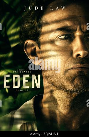 Eden (2024) réalisé par Ron Howard et mettant en vedette Jude Law dans le rôle du Dr Friedrich Ritter, un homme fuyant l'Allemagne après la première Guerre mondiale pour découvrir le véritable but de la vie sur les îles Galápagos. Sa vision idéaliste est remise en question par les réalités de la vie insulaire et les ambitions contradictoires des autres colons. Affiche de caractères internationaux À USAGE ÉDITORIAL EXCLUSIF. Crédit : BFA / AGC Studios Banque D'Images