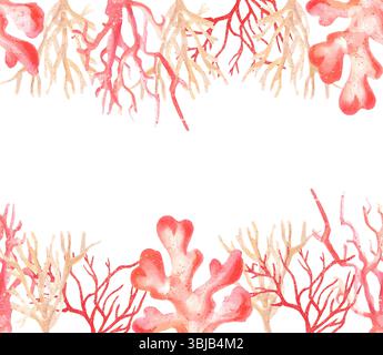 Aquarelle bordure sans couture de coraux roses et beiges Banque D'Images