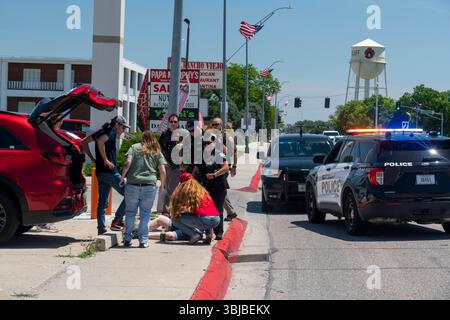 Manifestant participant à la 'manifestation du non Roi' dans l'ouest du Nebraska Banque D'Images