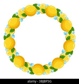 Cadre de citron et menthe de dessin animé avec glaçons et tranches d'agrumes. Illustration isolée vectorielle sur fond blanc Illustration de Vecteur