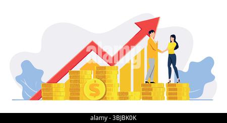 Succès commercial Partenariat croissance investissement et collaboration pour atteindre des objectifs financiers atteints grâce au travail d'équipe et Illustration de Vecteur