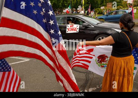 Olympia, Washington, États-Unis. 14 juin 2025. Les manifestants lors de la manifestation "No Kings" contre l'administration Trump, dans la capitale de l'État. (Crédit image : © Mark Avery/ZUMA Press Wire) USAGE ÉDITORIAL SEULEMENT ! Non destiné à UN USAGE commercial ! Banque D'Images
