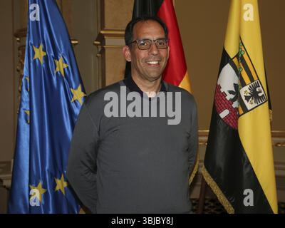 Double champion olympique d'aviron Andre Willms (SC Magdeburg) lors de la nomination de l'équipe Saxe-Anhalt pour les Jeux olympiques d'hiver de 2026 à Milan et Cortina Banque D'Images