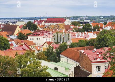 Ruelles étroites dans le vieux Tallinn, Estonie. Vue de dessus Banque D'Images