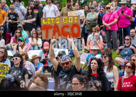 Detroit, Michigan, États-Unis. 14 juin 2025. Des milliers de personnes se sont rassemblées pour un rassemblement « No Kings », protestant contre les actions du président Trump contre les immigrants et contre les institutions démocratiques. Crédit : Jim West/Alamy Live News Banque D'Images
