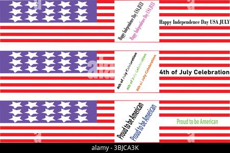 Plusieurs bandes de drapeau américain et étoiles graphiques Patriotic Independence Day avec étiquettes de bannière et texte de célébration Illustration de Vecteur