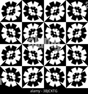 Motif de répétition sans couture d'illusion visuelle florale noir et blanc Illustration de Vecteur