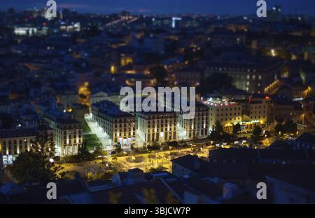 Vue aérienne des vieilles rues de Lisbonne. Place Martim Moniz Banque D'Images