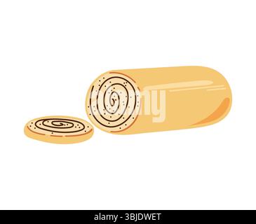 Illustration vectorielle plate d'un rouleau de biscuit dessiné à la main avec un remplissage en spirale et un morceau tranché. Isolé sur fond blanc. Illustration de Vecteur