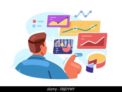 Homme d'affaires travaille avec des graphiques et des graphiques d'affaires. Analyse des opportunités d'investissement, marché boursier, statistiques Illustration de Vecteur