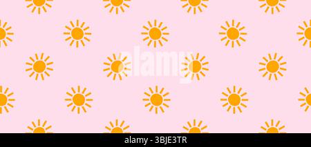 Trendy Cute Seamless Vector Pattern avec des Suns jaunes sur un fond rose pastel. Simple style infantile abstrait Doodle Pattern avec des Suns orange. Illustration de Vecteur