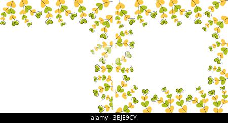 Doodle en forme de coeur brindilles coin et carré bordure du cadre St Patrick Greeting Copy Space ensemble de modèles. Illustration vectorielle isolée vacances de printemps thèmes de voeux cartes, invitation ou bannière de fête, dépliant Illustration de Vecteur