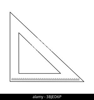 Coloriage pour les enfants avec dessin vectoriel de contour de la règle de coin en forme de triangle. Outil pédagogique pour mesurer et dessiner. Pour divertir les enfants, Illustration de Vecteur