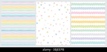 Motifs vectoriels géométriques abstraits mignons. Design multicolore clair. Rayures, triangles et vagues sur fond blanc. Imprimé coloré sans fin enfantin. Illustration de Vecteur