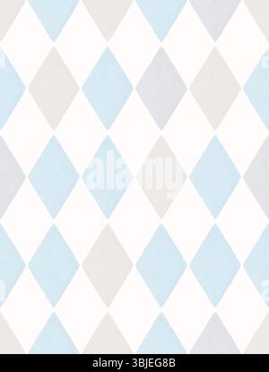 Motif vectoriel à carreaux bleu et blanc.impression Arlekin de couleur pastel. Style aquarelle arrière-plan géométrique. Diamants bleus et gris sur fond blanc. Illustration de Vecteur
