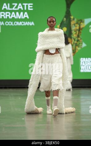 Londres, Royaume-Uni. 15 juin 2025. Le défilé de mode international Graduate Fashion de diverses universités crédit : Richard Lincoln/Alamy Live News Banque D'Images