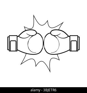 Gants de boxe Fist Bump avec illustration vectorielle d'explosion de bande dessinée. Illustration vectorielle noir et blanc de deux gants de boxe effectuant une bosse de poing. Illustration de Vecteur