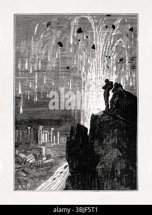 Illustration par Alphonse de Neuville représentant un volcan sous-marin et la cité perdue de l'Atlantide tirée du livre 'vingt mille lieues sous le se Banque D'Images