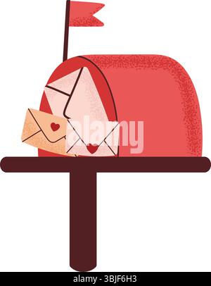 Boîte aux lettres rouge avec Love Heart-lettre à l'intérieur. Livraison, concept de message pour la Saint-Valentin. Illustration vectorielle Illustration de Vecteur
