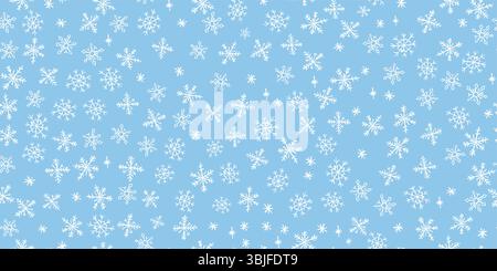 Motif sans couture de jardin d'enfants de Noël de flocons de neige blancs décalés. Style tableau noir bleu avec texture squiggle cire et fusain pour l'emballage de Noël Illustration de Vecteur