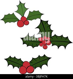 Composition de houx de Noël isolée. Illustration vectorielle d'encre de ligne graphique. Éléments appropriés pour le festival de Noël décoratif, nouvel an invita Illustration de Vecteur
