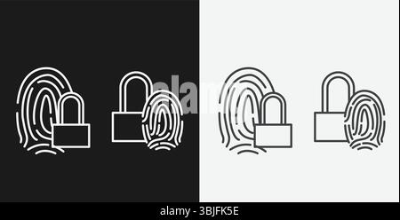 Empreintes digitales et cadenas sur fond noir et blanc, représentant la sécurité biométrique et la protection des données Illustration de Vecteur
