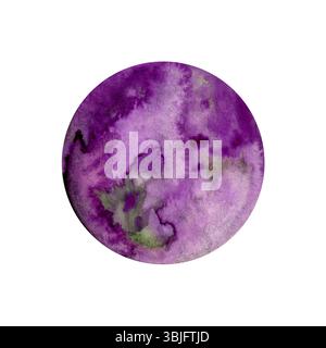 Illustration d'aquarelle de lune violette dessinée à la main. Planète violette abstraite. Banque D'Images
