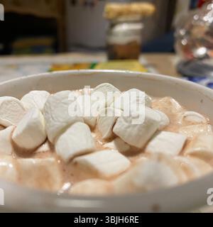 Une tasse chaude et confortable de chocolat chaud crémeux nappé de guimauves moelleuses est parfaite pour les journées froides d'hiver Banque D'Images