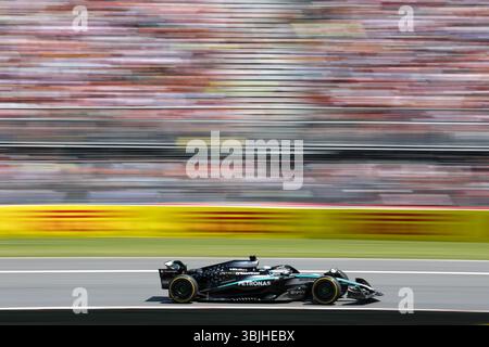 Montréal, Canada. 15 juin 2025. George Russell de Mercedes participe à la course du Grand Prix du Canada de formule 1 2025 au circuit Gilles Villeneuve à Montréal, Canada, le 15 juin 2025. Crédit : Song Haiyuan/Xinhua/Alamy Live News Banque D'Images