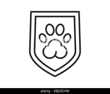 Icône minimaliste avec imprimé pattes dans un bouclier. Symbolise la protection, le soin des animaux, la sécurité. Idéal pour les services vétérinaires, les produits pour animaux de compagnie, ou un Illustration de Vecteur