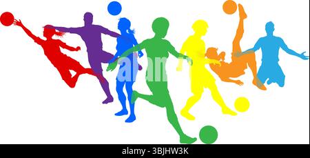 Soccer Football joueurs masculin femmes silhouettes Illustration de Vecteur