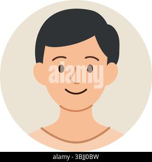 Avatar de dessin animé souriant de jeune homme avec les cheveux bruns courts et la peau claire. Style plat, isolé sur fond pastel. Illustration vectorielle stock à plat Illustration de Vecteur