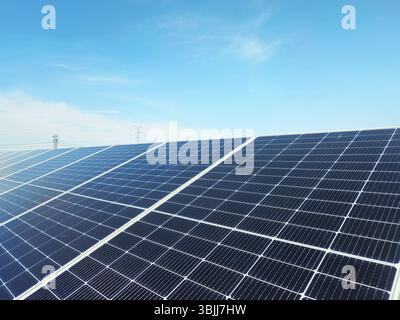 Réseau de panneaux solaires à grande échelle sous Clear Sky, ferme photovoltaïque à échelle utilitaire Banque D'Images