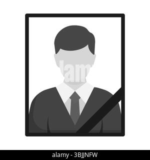 Illustration simple de style plat de la photo funéraire d un homme avec un ruban diagonal noir, couramment utilisé dans les cartes mémoire, les affiches commémoratives et le matériel de programme funéraire. Icône portrait funéraire. Illustration de Vecteur