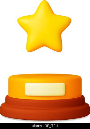Étoile dorée sur support vide, icône 3D. Concept de gagnant isolé, prix pour la science du sport de divertissement etc Concept de prix d'or réaliste, élément vectoriel Illustration de Vecteur