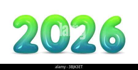 Illustration vectorielle de gradient 3D dynamique de l'année 2026, parfaite pour les célébrations du nouvel an, les campagnes numériques et les conceptions tournées vers l'avenir. Tendance Illustration de Vecteur