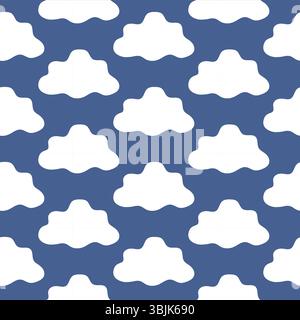 Motif sans couture de nuages blancs sur fond bleu. Concept de météo, phénomènes atmosphériques, Design minimaliste, formes répétitives, textures décoratives Illustration de Vecteur