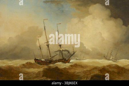 Van de Velde II, Willem ; navires anglais en mer courant avant un coup de vent ; Musée maritime national ; http ://www.artuk.org/artworks/english-ships-at-sea-running-before-a-gale-175888 Banque D'Images