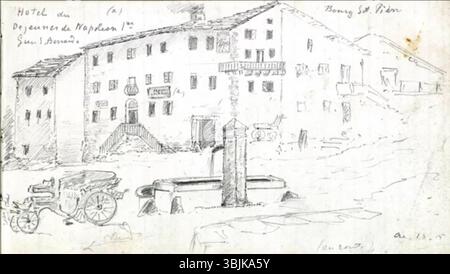 Ce dessin au crayon sur papier d'Enrico Alberto d'Albertis de septembre 1894 représente la région de Sempione lors de ses voyages à Bormio. L'œuvre capture la topographie et les paysages de la région, conservés dans le Museo delle culture del Mondo au Castello D'Albertis à Gênes. Le dessin reflète les observations détaillées de d'Albertis sur les paysages au cours de son voyage. Banque D'Images