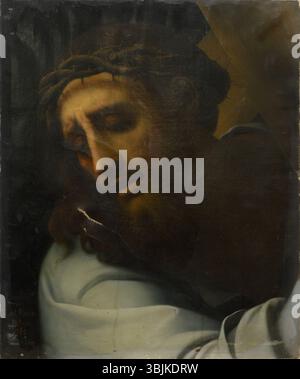 'Kristuse PEA kibuvitsakrooniga' (la tête du Christ avec la couronne d'épines) de Carl Timoleon von Neff, peint en 1860, représente le Christ portant la couronne d'épines. L’œuvre à l’huile sur toile capture la souffrance et l’humanité du Christ, rendue dans le style détaillé et émotionnel de Neff. Banque D'Images