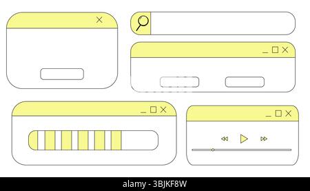 Cadre de navigateur de fenêtre rétro interface y2k doodle vieille bordure, chat ou boîte de dialogue, boîte de recherche de joueur. Écran d'interface utilisateur de bureau esthétique vintage. . Illustration vectorielle Illustration de Vecteur