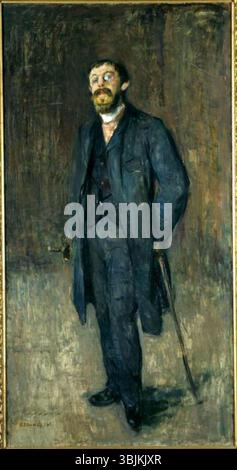 Le portrait de Karl Jensen-Hjell réalisé par Edvard Munch en 1885 capture le peintre norvégien à l’âge de 23 ans. Le style de Munch est évident dans l’utilisation de couleurs vibrantes et de profondeur psychologique, typiques de ses œuvres ultérieures. Banque D'Images