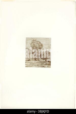 *The Cow Pasture* (1871) de Jean-Baptiste Camille Corot est une peinture à l’huile représentant une scène rurale sereine avec des vaches qui paissent dans un pâturage. La pièce reflète l’accent mis par Corot sur la vie pastorale et les paysages naturels. Banque D'Images