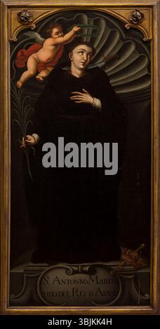 La peinture à l’huile de José Nicolás de Escalera, « San Antonino Mártir » de 1773, représente le martyre de Saint Antoine, capturant l’intensité dramatique et émotionnelle du sacrifice du saint avec des couleurs vives et des détails complexes. Banque D'Images