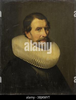 *Portrait of a Gentleman, Aged 55* de Jacob Willemsz Delff the Younger (1619–1661) est une huile sur panneau portrait capturant un gentleman âgé de 55 ans. L'œuvre illustre le portrait néerlandais du XVIIe siècle, mettant l'accent sur l'apparence digne du sujet. Banque D'Images